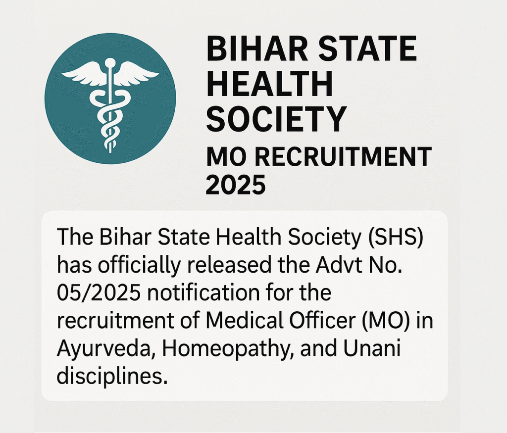 Bihar - recruitment of Medical Officer (MO) in Ayurveda, Homeopathy, and Unani disciplines