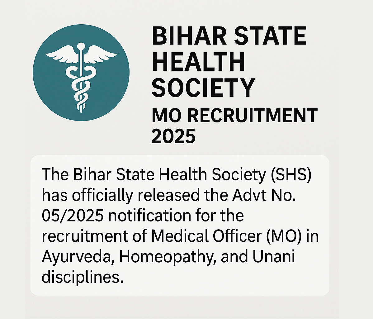 Bihar - recruitment of Medical Officer (MO) in Ayurveda, Homeopathy, and Unani disciplines